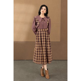 Chân váy kẻ be đỏ KGM