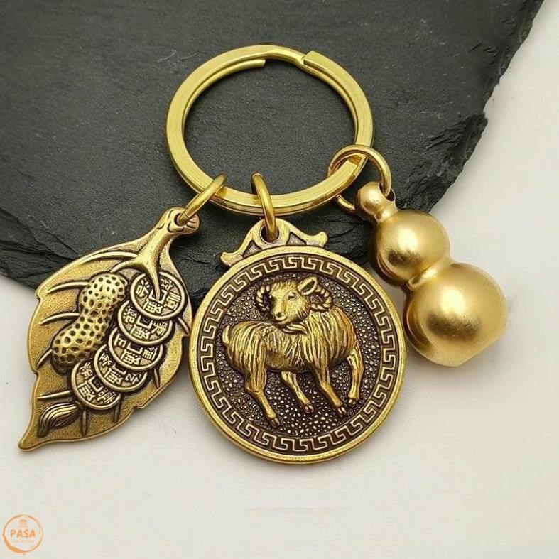 Móc Khóa , Mặt Dây Chuyền 12 CON GIÁP CON DÊ - MÙI Bằng ĐỒNG CAO CẤP