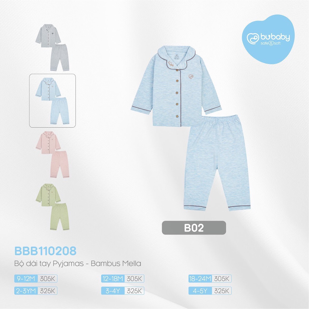 [Bu baby] Bộ dài tay Pyjamas Bambus cho bé trai bé gái Bu baby BBB110208