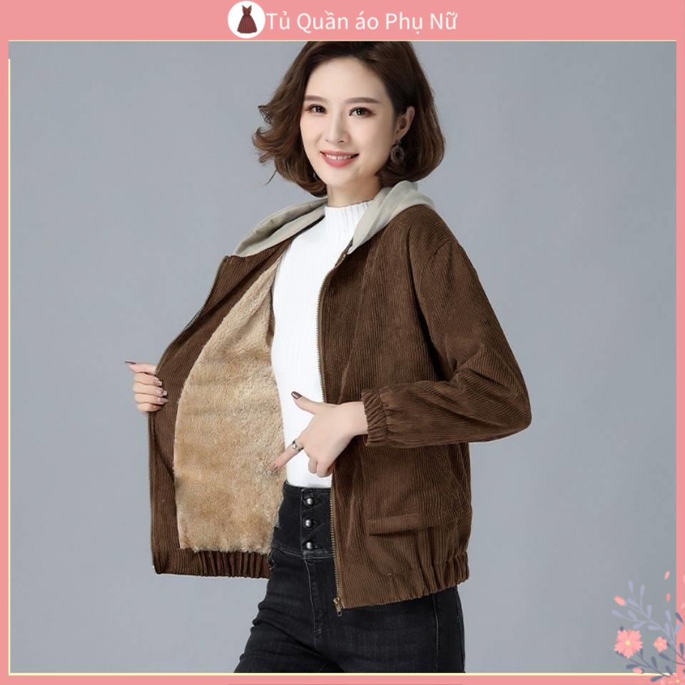 O Kho C Áo Khoác Nhung Lông Cừu Dày Có Mũ Trùm Dáng Rộng Ngắn Dễ Phối Đồ Mùa Thu Đông Phiên Bản Hàn Quốc Cho Phụ Nữ Trung Niên