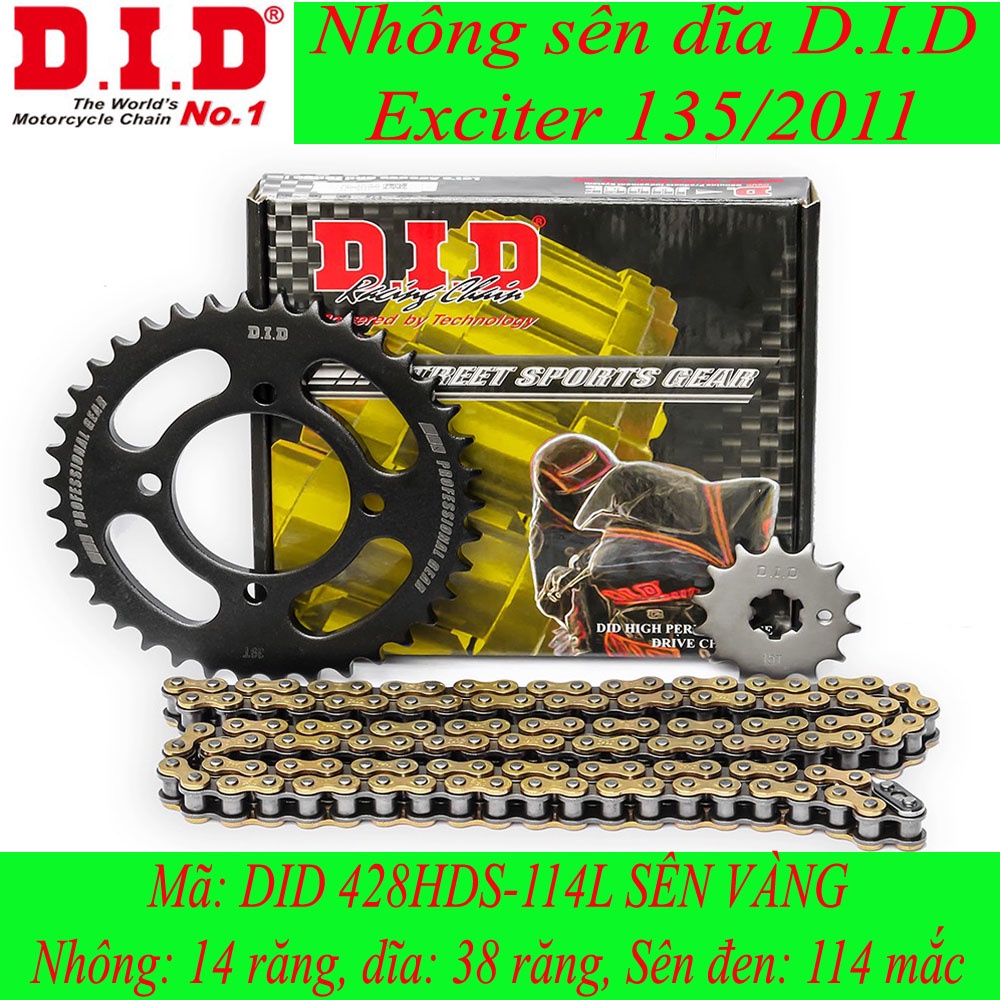 Nhông sên dĩa DID xe Exciter 135/2011 sên vàng Thái (sên 10 ly)