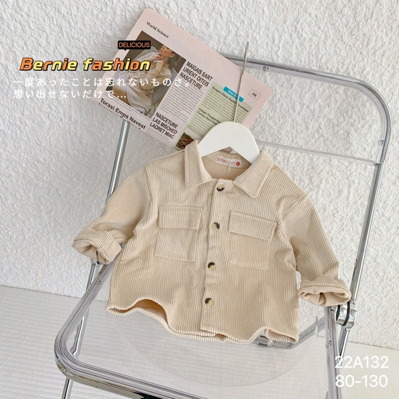 Áo sơ mi  Bernie nhung túi ngực cho bé từ 9-22kg-22A132