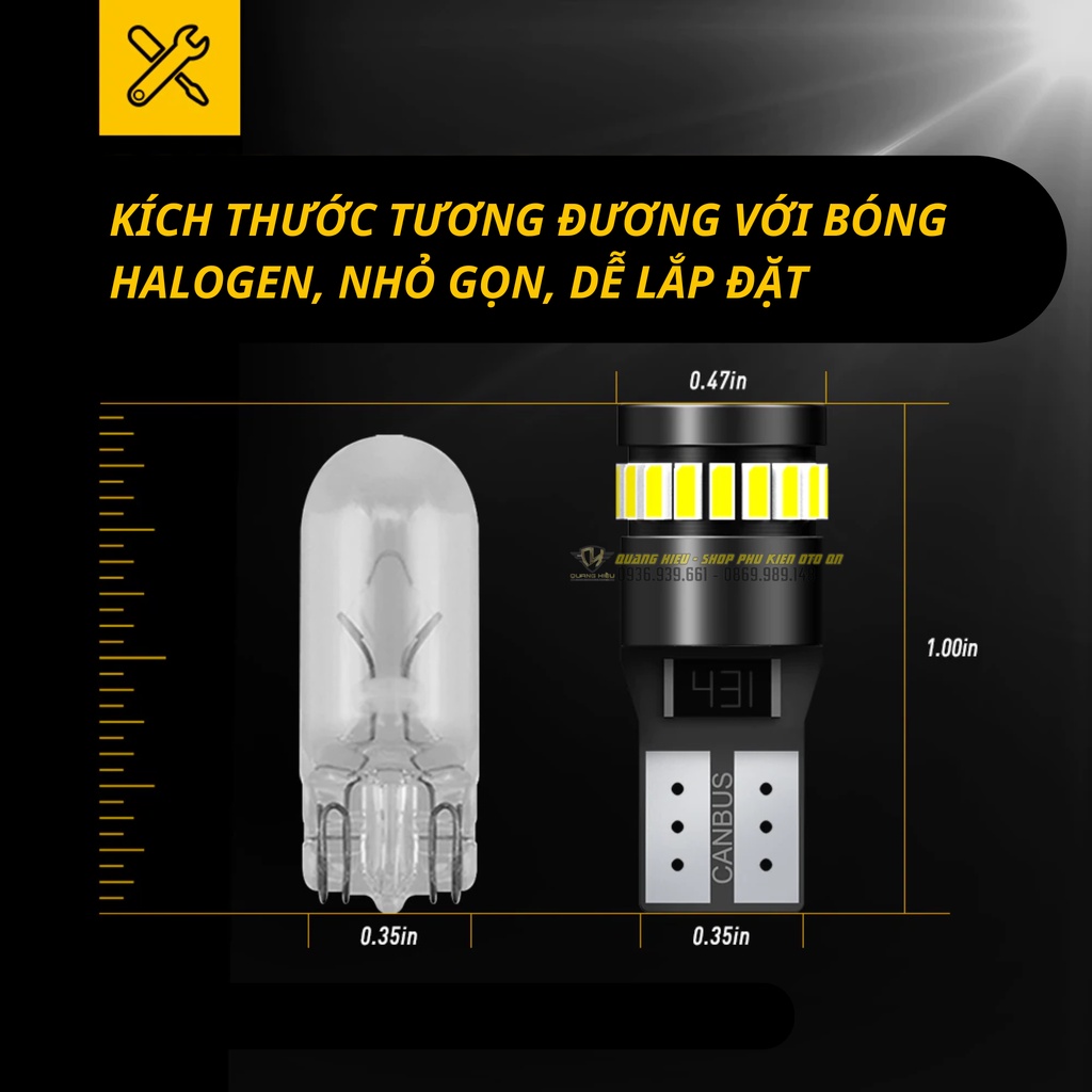 LED T10 Auxito canbus ánh sáng trắng đỏ vàng xanh không báo lỗi 6000k
