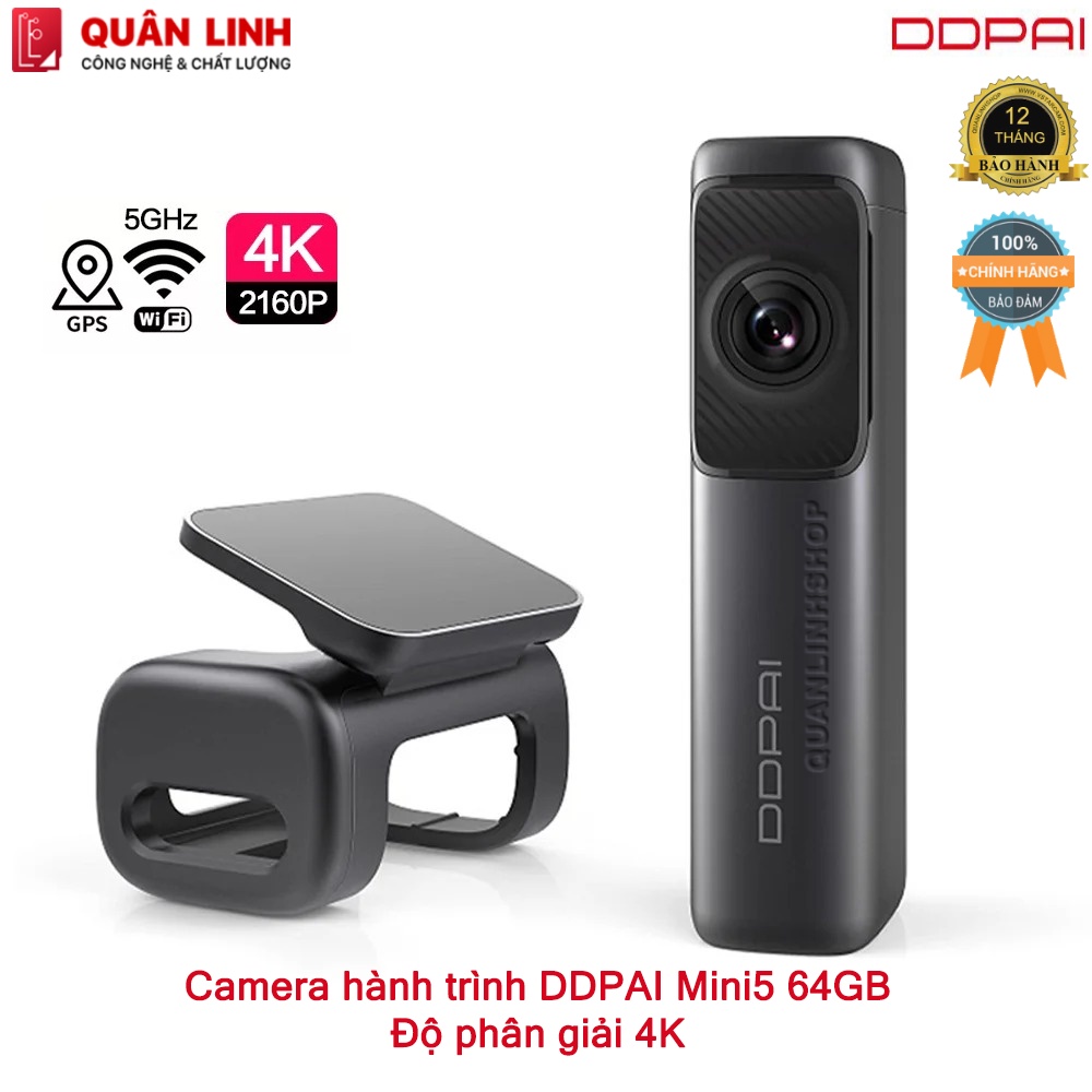 Camera hành trình DDPAI Mini5, độ phân giải 4K, tích hợp GPS, bộ nhớ trong 64GB phiên bản quốc tế | BigBuy360 - bigbuy360.vn