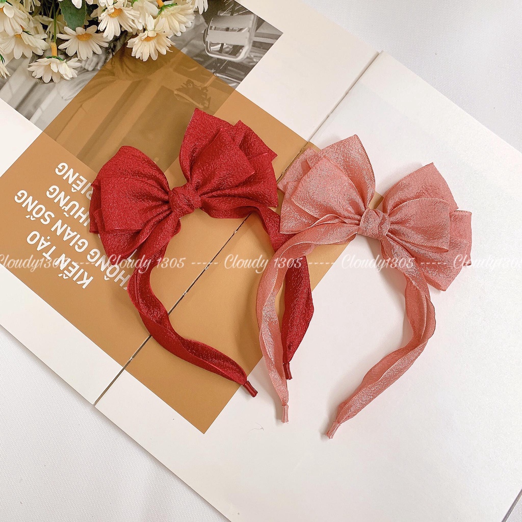 Cài tóc/Bờm tóc voan nhăn nơ đứng dễ thương