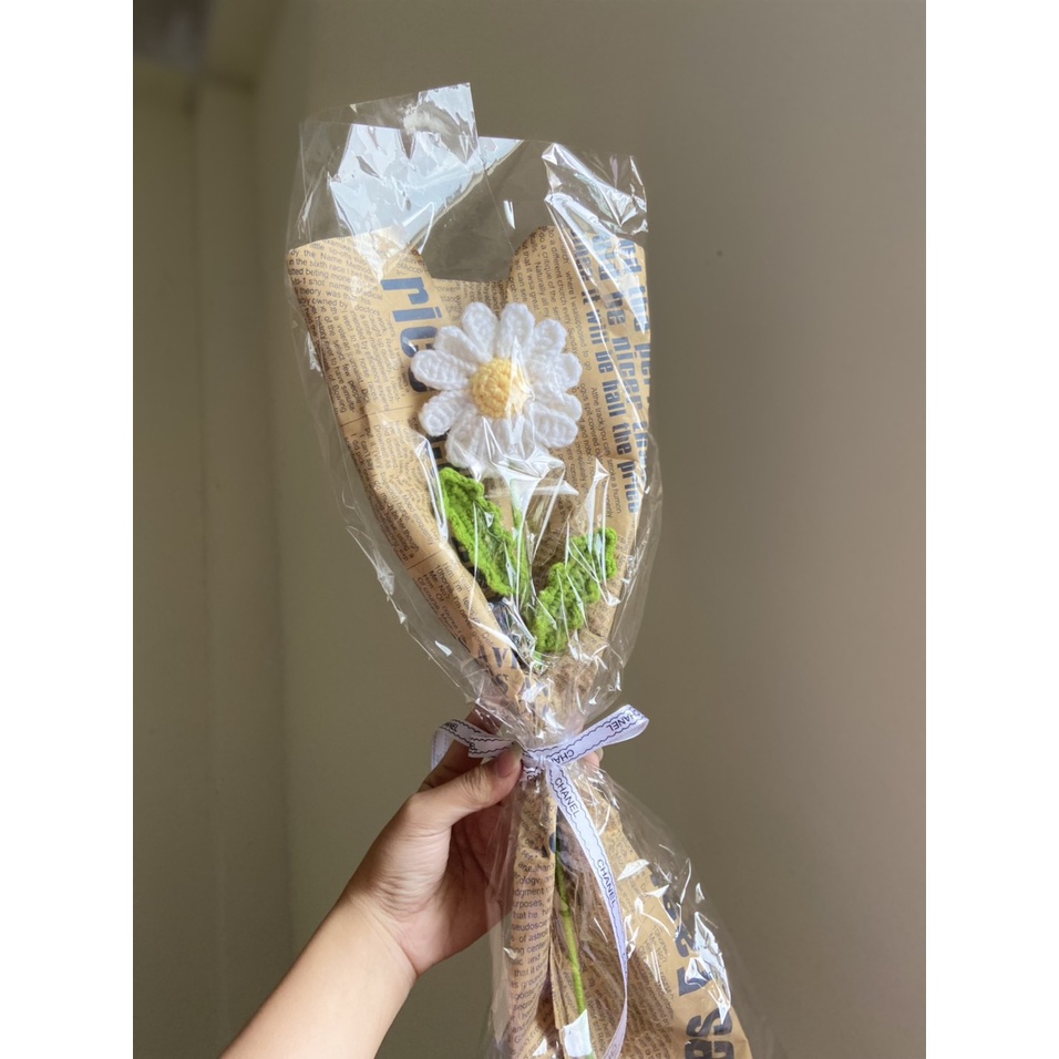 Bông hoa cúc họa mi đóng gói sẵn handmade móc từ len sợi