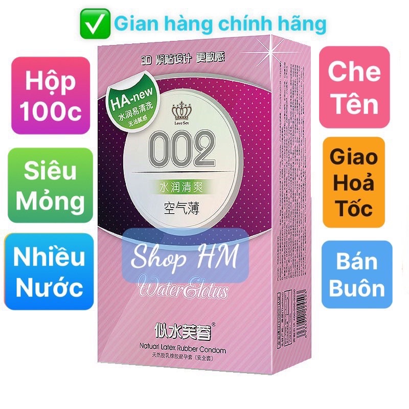 Bao cao su 002(HA hồng hộp 100 cái), bao cao su nội địa trung quốc nhiều nước siêu mỏng