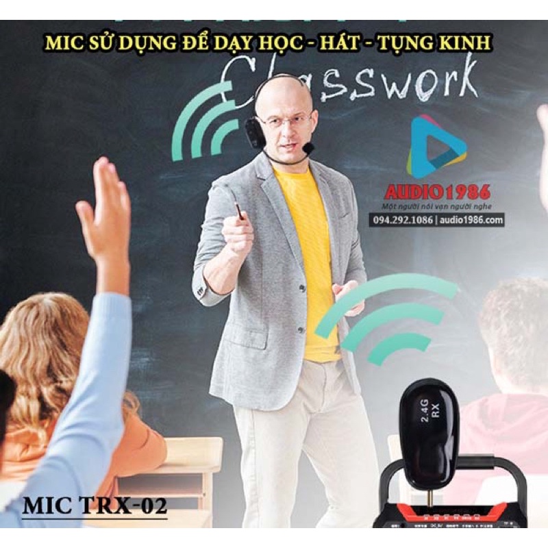 Mic không dây TRX-02 2.4G wireless quàng tai cho Loa Âm Ly, Máy Trợ giảng, loa kéo