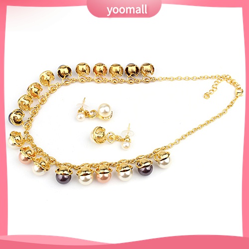 Bộ Vòng cổ + Bông Tai Đính Đá &amp; Ngọc Trai Nhân Tạo Cho Nữ