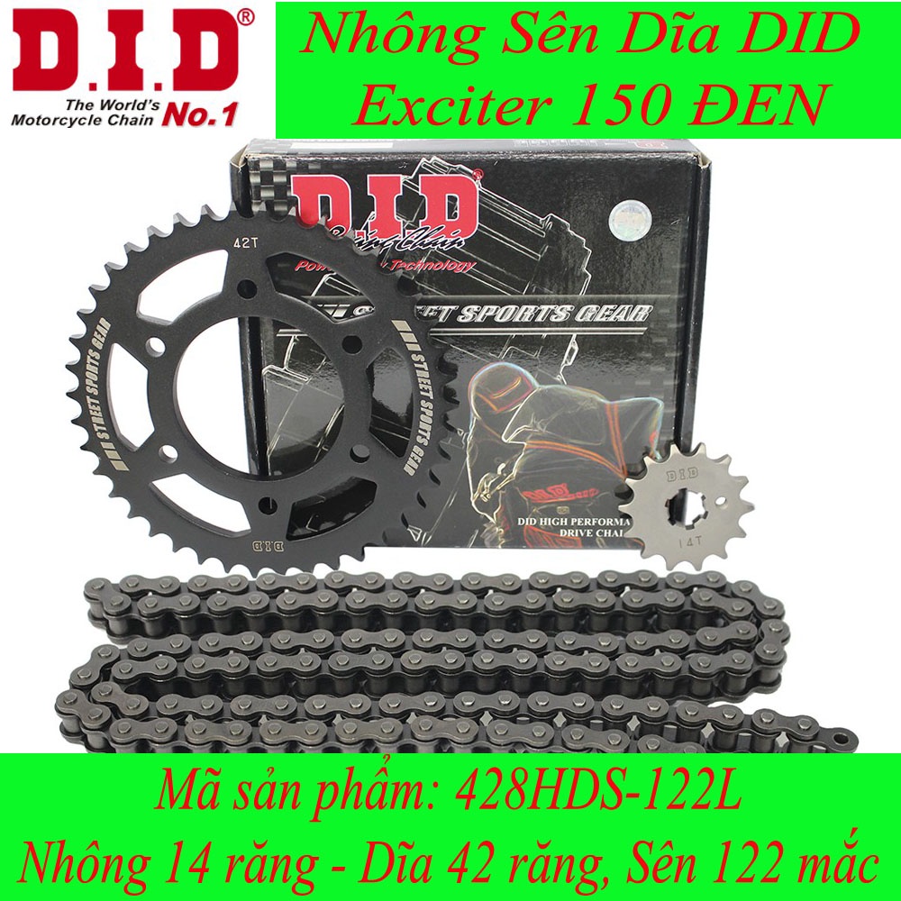 Nhông sên dĩa DID xe Exciter 150 sên đen HDS (sên 10 ly)