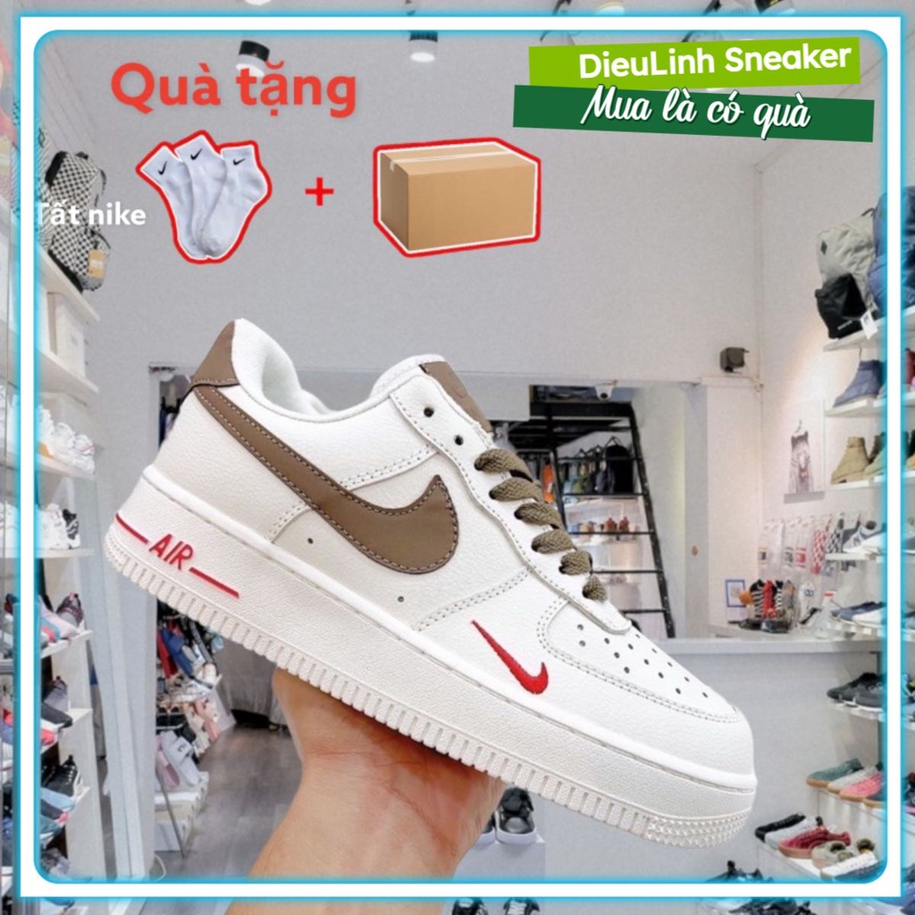 Giày thể thao Nike_AF1 vệt nâu, Giày sneaker Air Force 1 Low White Brown nam nữ ( Full Bill Box )