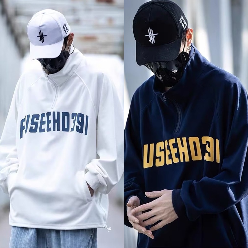 Áo Sweater Cổ Cao Phối Khóa Kéo Nửa Thân Thời Trang Mùa Thu Nhật Bản 2022 Cho Nam