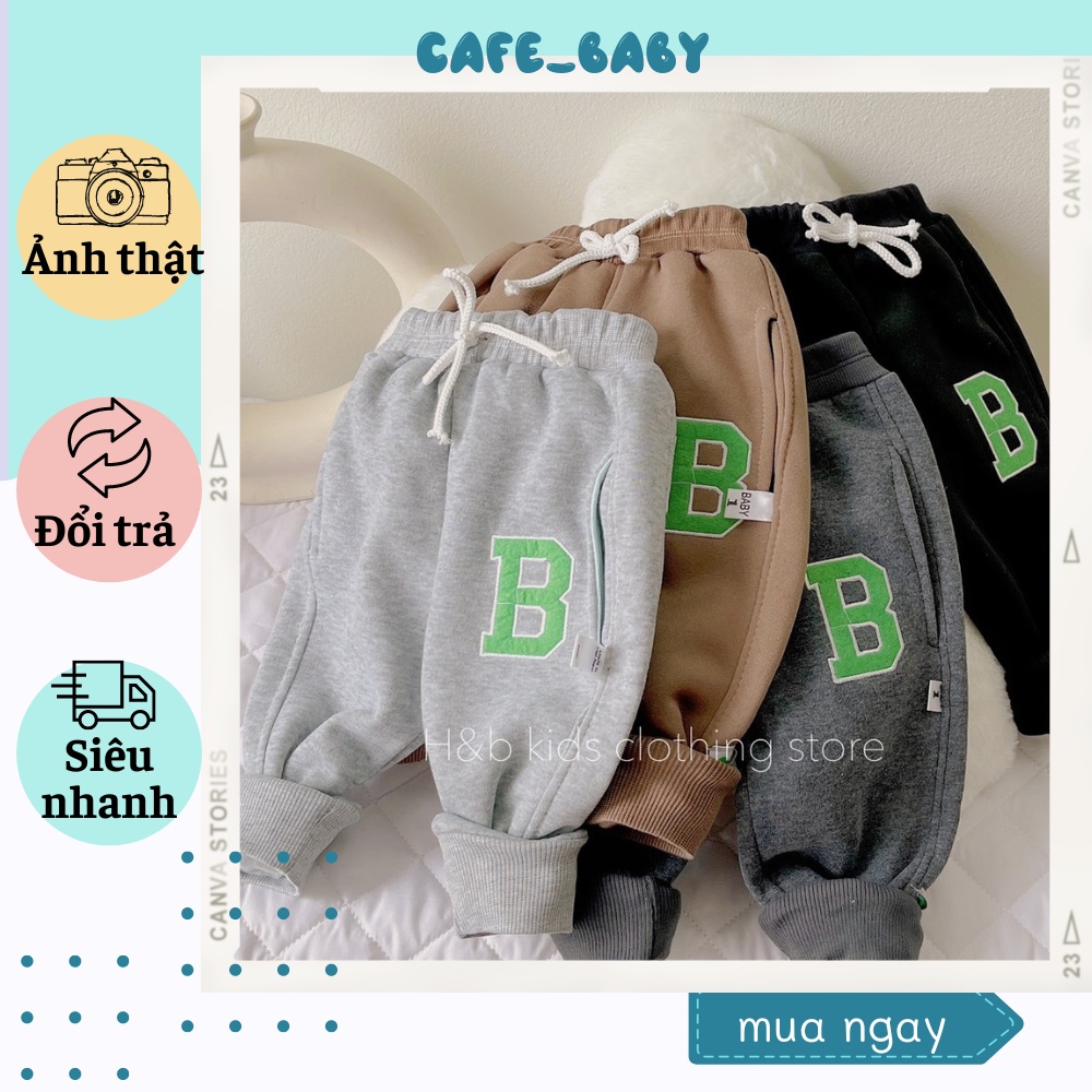 Quần Jogger Nỉ Bông Cao Cấp Trẻ Em Siêu Dày Dặn Thêu Chữ Cho Bé Trai Bé Gái Diện Thu Đông - CAFE_BABY119