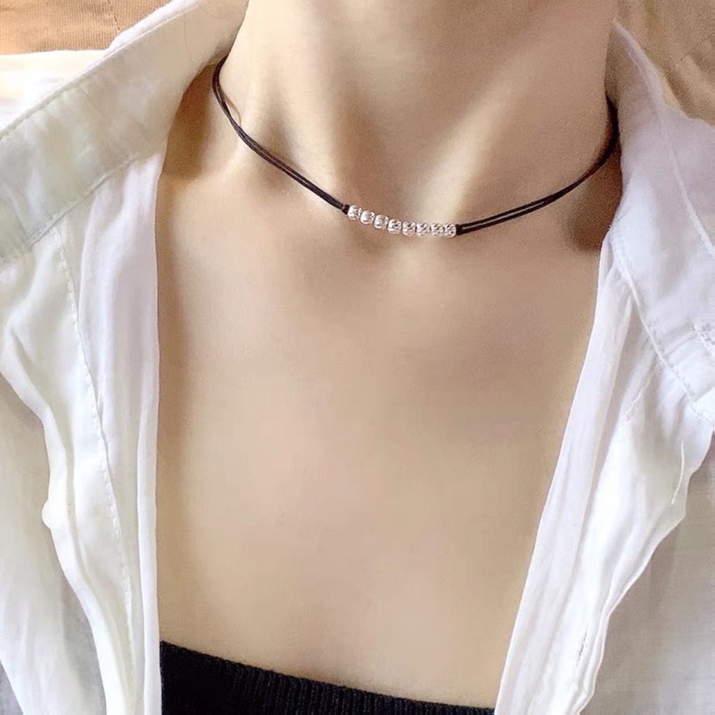 Vòng cổ, dây chuyền vải dệt kết hợp chuỗi hạt Bạc phong cách Hàn Quốc