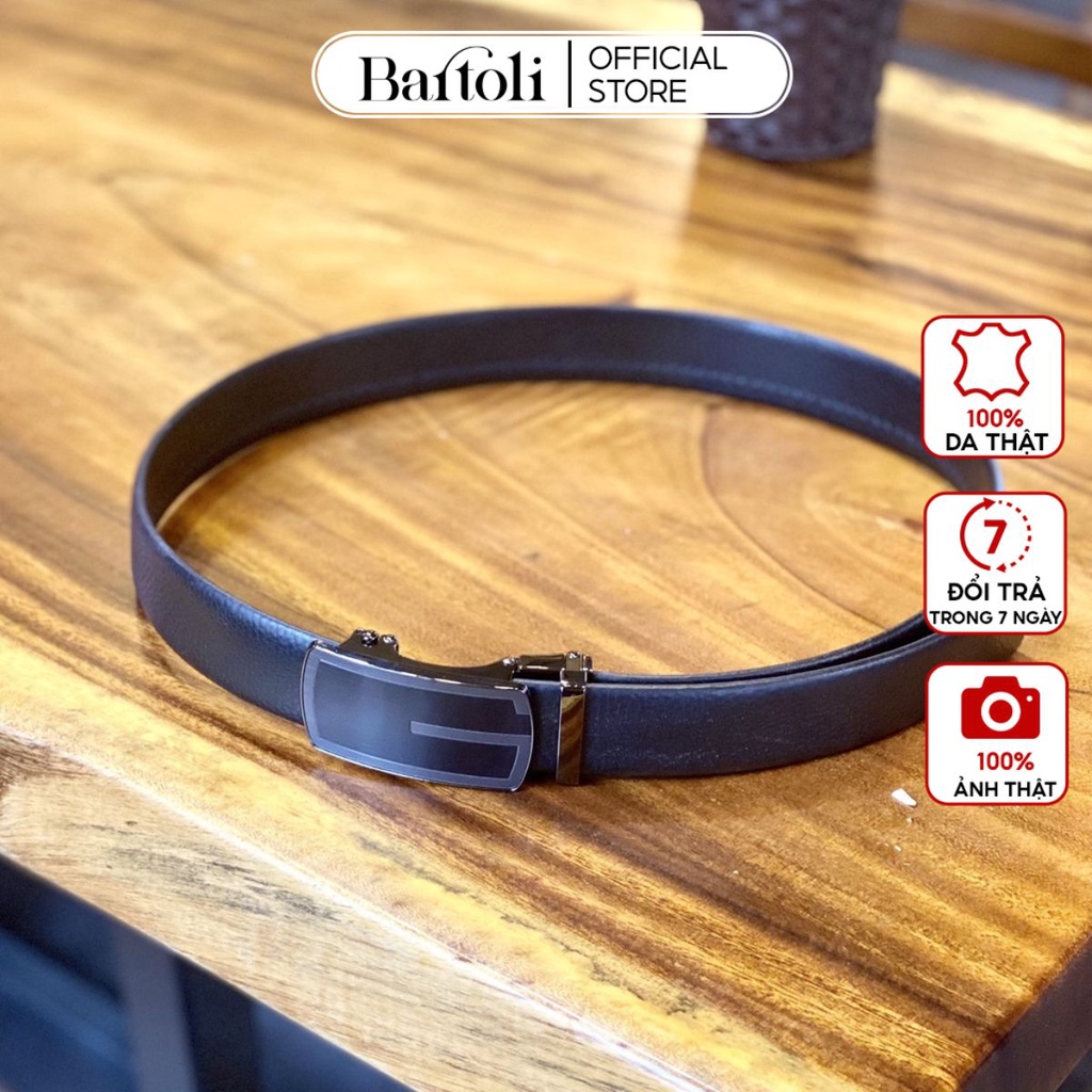 Thắt lưng nam da bò thật nguyên tấm khóa tự động màu đen lịch lãm thời trang công sở Bartoli bảo hành da 5 năm