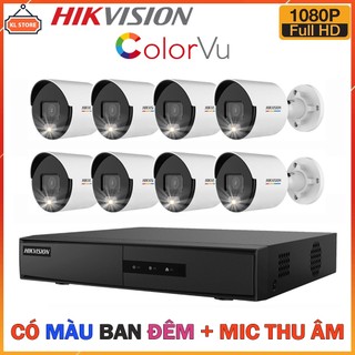 Bộ camera giám sát ip poe hikvision 8 kênh full hd 1080p có màu ban đêm tích hợp mic thu âm