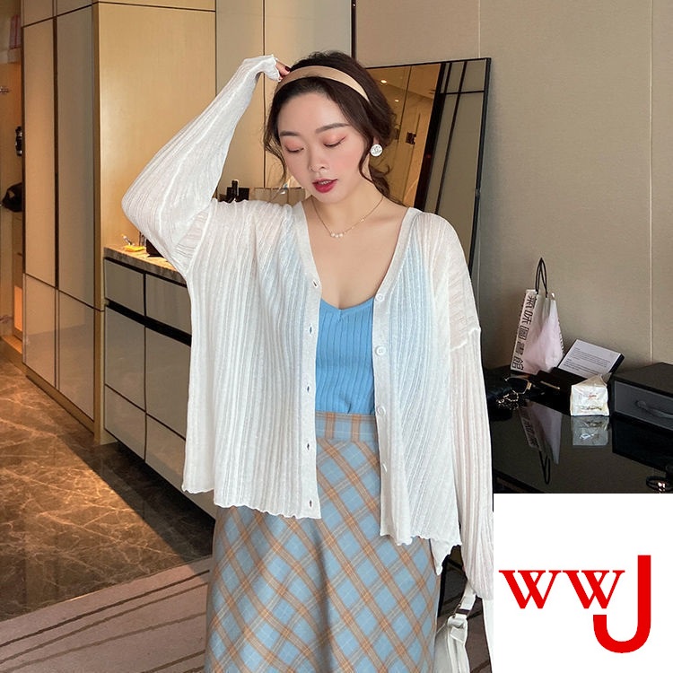 Áo Khoác Cardigan Dệt Kim Mỏng Dáng Ôm Thời Trang Xuân Hè 2021 Có Size Lớn 100% Cho Nữ