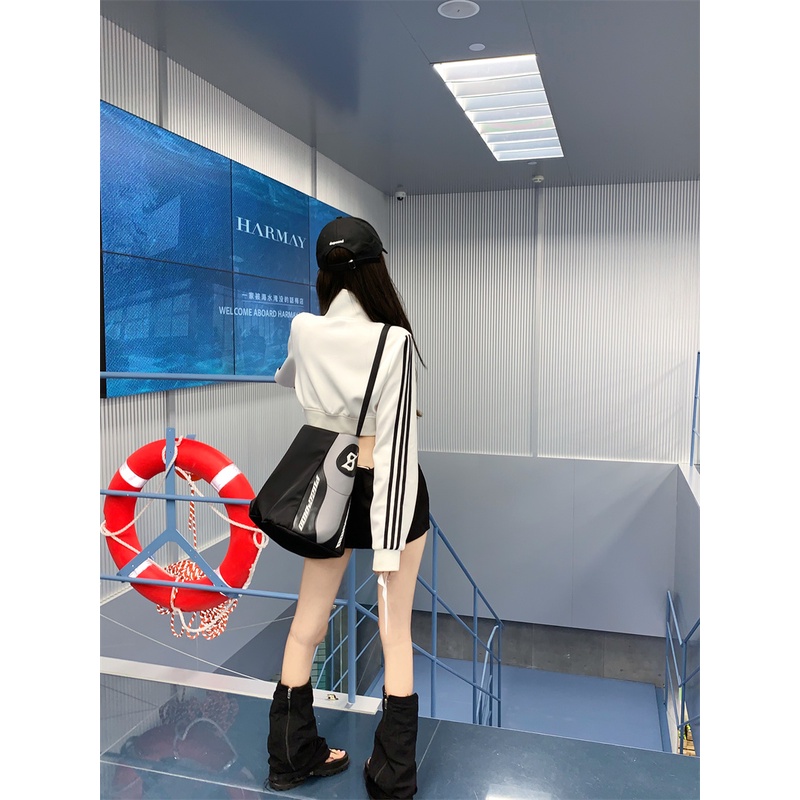 Áo Khoác Thể Thao Tay Dài Cổ Đứng Kẻ Sọc Thời Trang Mùa Thu Cho Nữ