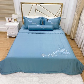 Bộ chăn ga gối phi lụa trần bông 5 món đủ kích cỡ