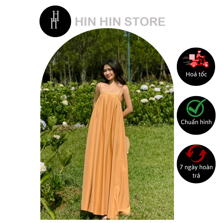 Đầm maxi hai dây form rộng suông dài màu cam nâu tôn da HDC108 Hỉn Hỉn Store
