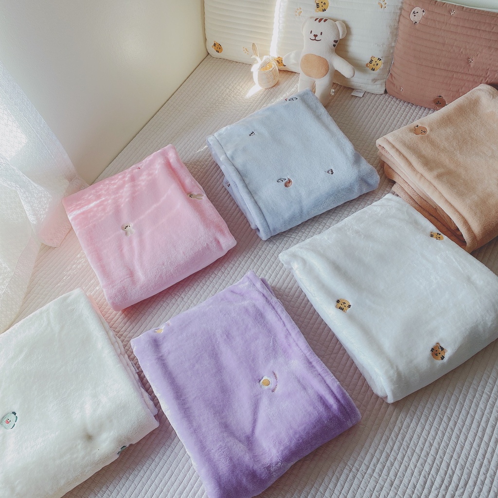 Chăn Lông Tuyết Họa Tiết Thêu MONONA , xuất hàn Cho Bé Cực Mềm Mại Và Không Rụng Lông, Chăn Cho Bé, Mền Cho Bé