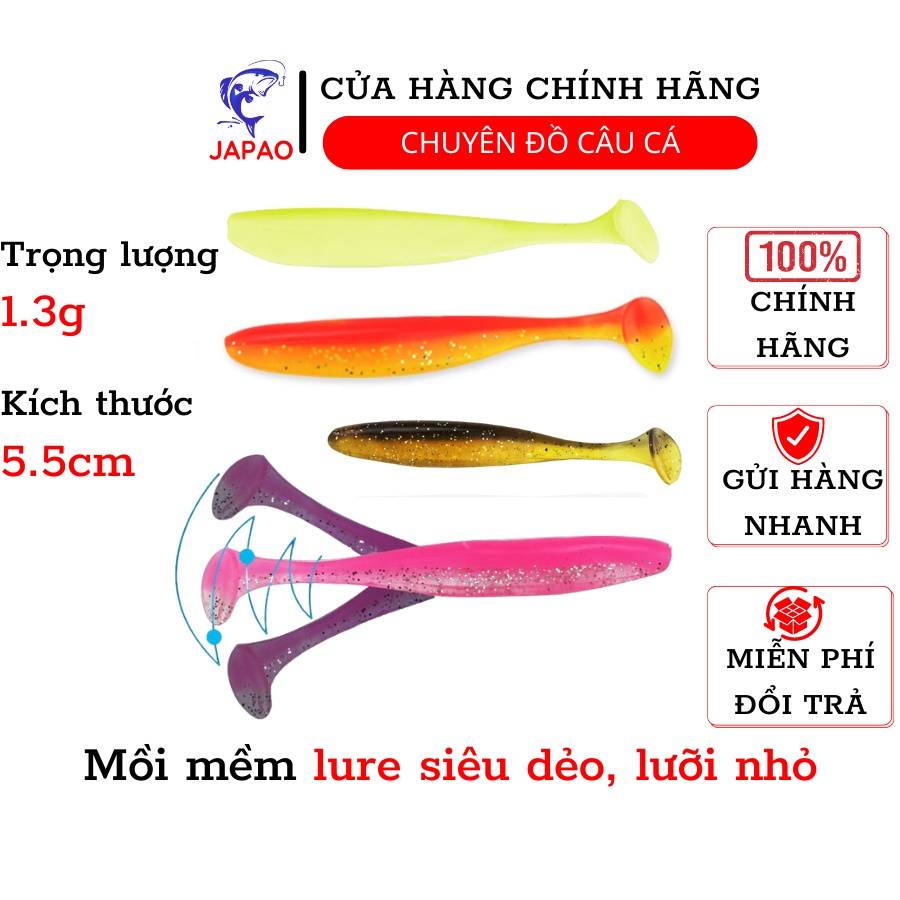 Mồi câu lure mềm Japao 5,5cm 1,3g không lưỡi mồi câu cá giả gắn lưỡi câu săn các loại cá trê, tráp, lóc, chuối