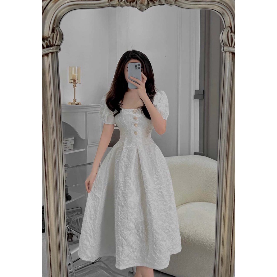 Hàng hot L1 Đầm gấm xốp dài ôm eo dáng xèo có mút