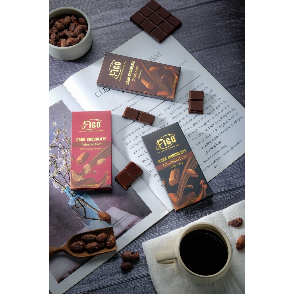 Dark Chocolate đen đắng 100% cacao không đường Figo Việt Nam