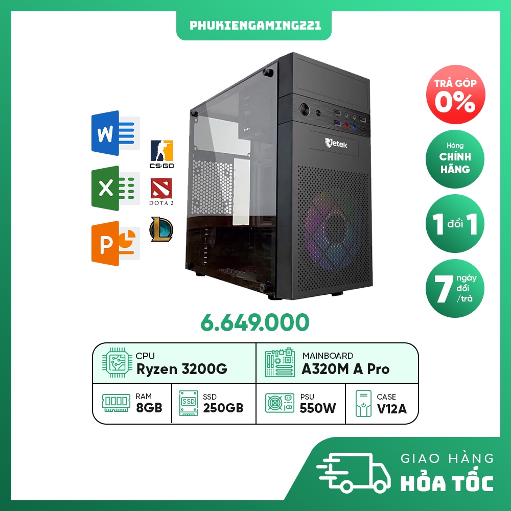Bộ Máy Tính Văn Phòng | Làm Việc , Chơi Game Online | A320M - 3200G - 8GB RAM | Giá Rẻ | Đổi Mới Trong 7 Ngày |Mới 100%