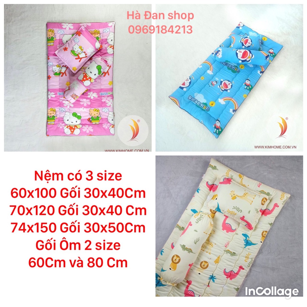 Bộ nệm gối trẻ em 3 món, combo nệm gối cho bé đi nhà trẻ Kimhome 1 đến 10 tuổi.