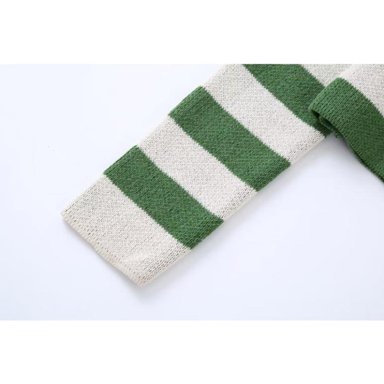 Made in Morocco - áo Zara len sọc ngang xanh rêu nút vàng đồng YO55