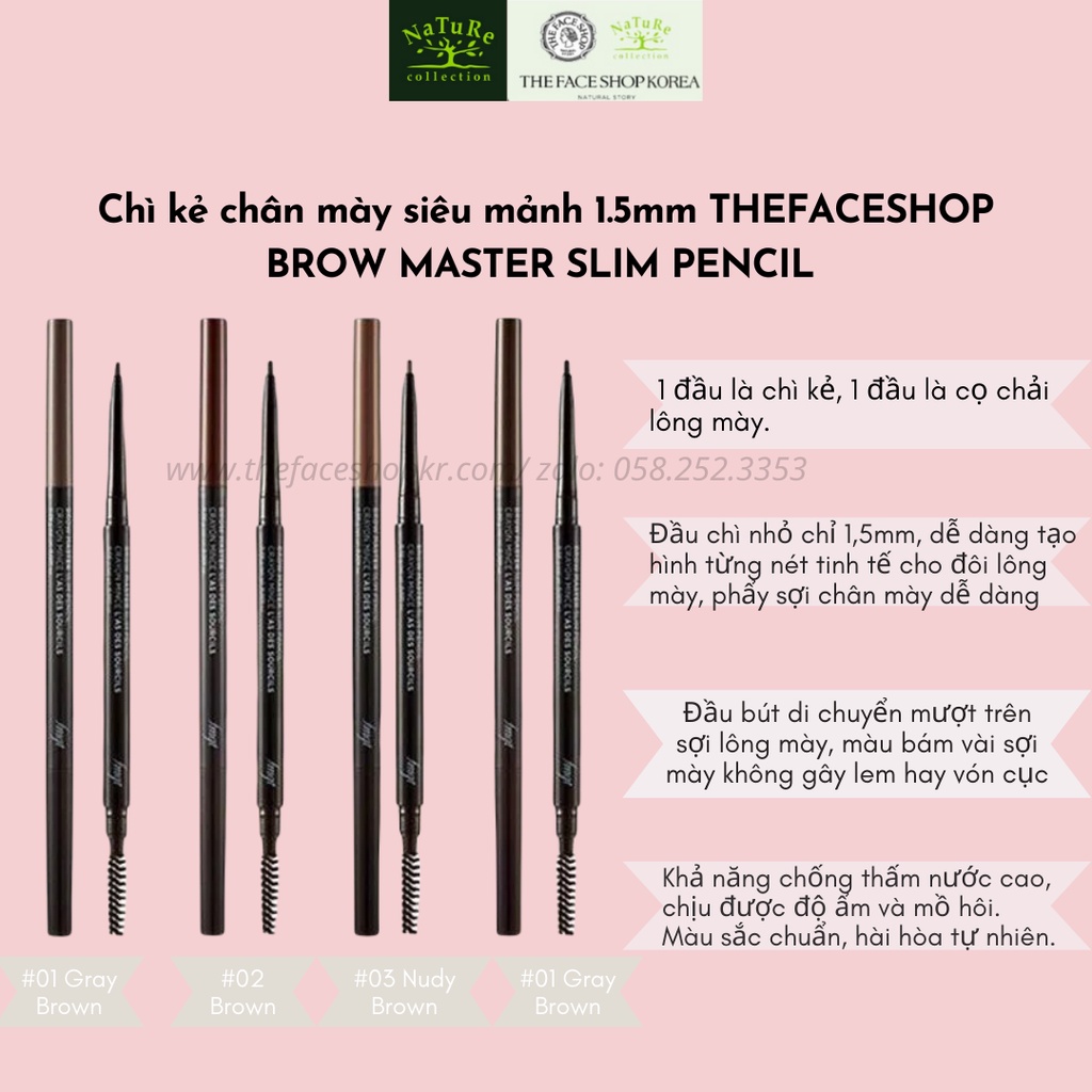 Chì kẻ chân mày siêu mảnh 1.5mm THEFACESHOP BROW MASTER SLIM PENCIL (0.05g)