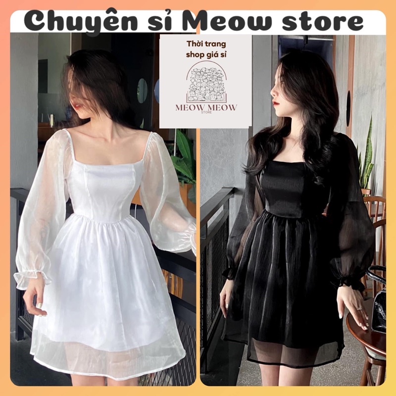 Đầm váy công chúa voan tơ tay bồng Tiểu thư 2 lớp dày dặn