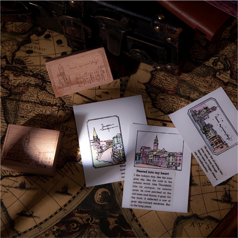 Con dấu gỗ vintage thành phố mơ ước Dream city HD189-K85 trang trí sổ Bullet journal, thiệp chúc mừng, sổ tay