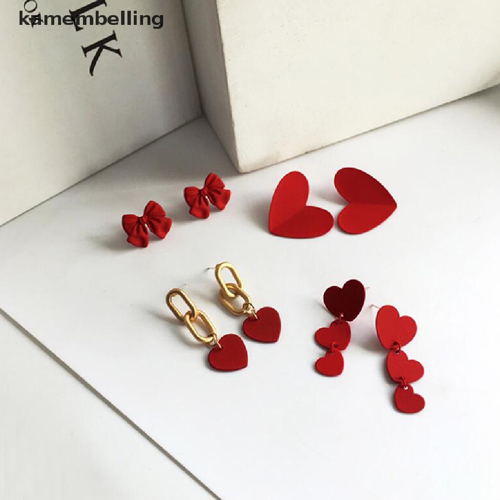 Đôi Khuyên Tai Nơ / Trái Tim Đỏ Thời Trang Cho Nữ