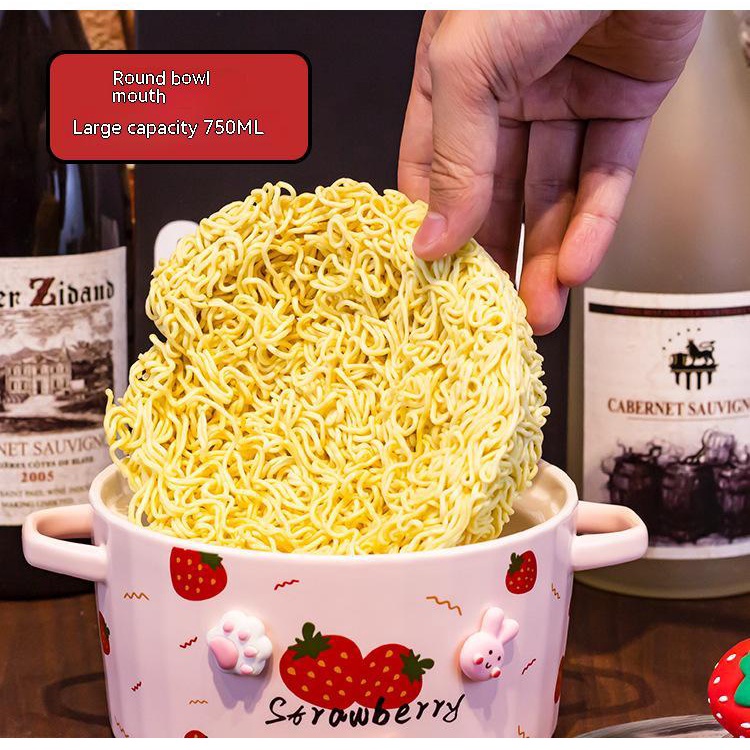 Bát Gốm Ăn Mì Trái Cây Tức Thì Với Nắp Đậy Tai Đôi Dễ Vệ Sinh Nhiệt Độ Cao Có Thể Dùng Trong Lò Vi Sóng
