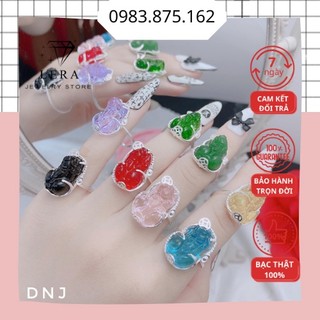 Nhẫn tỳ hưu bọc bạc ta đủ màu theo mệnh, nhẫn nữ đá tỳ hưu thiết kế LERA cao cấp bọc bạc