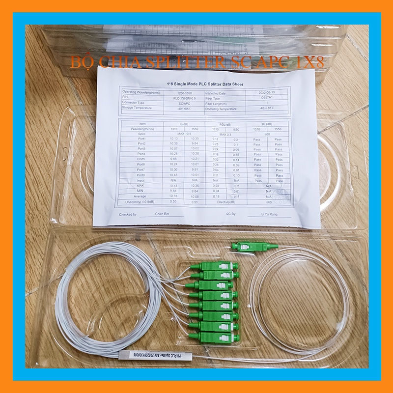 Bộ chia quang PLC 1x8 SC APC; Bộ chia quang splitter 1x8 suy hao thấp vnz,Bộ chia quang 1:8 APC