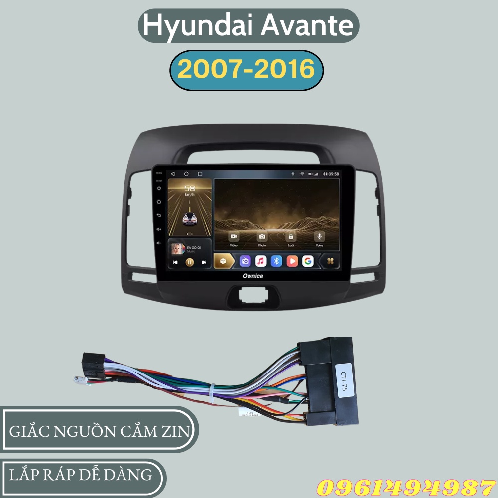Mặt dưỡng 9 inch Hyundai Avante kèm dây nguồn cắm zin theo xe dùng cho màn hình DVD android 9 inch