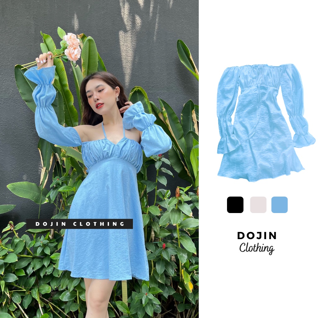 Đầm trễ vai Olivia Dress thiết kế xòe nhẹ thắt nơ cổ chất linen dày dặn 2 lớp