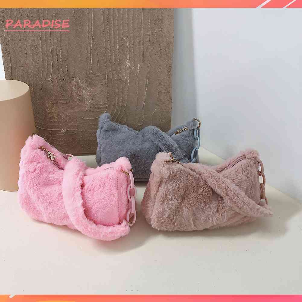 Túi Xách Kẹp Nách Phủ Lông Acrylic Màu Sắc Tinh Khiết Phong Cách Vintage Thời Trang