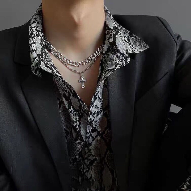 Dây Chuyền Xích 2 Lớp Phối Mặt Thánh Giá Phong Cách Hip Hop Hottrend