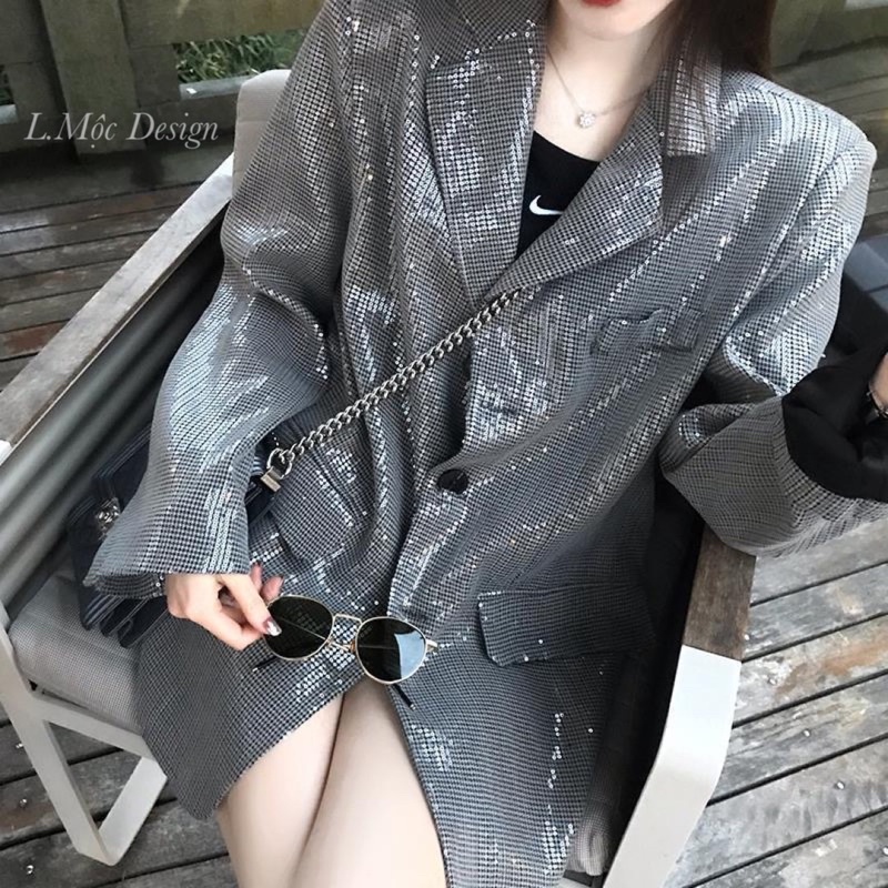 Áo vest dạ kẻ đính kim sa [ Hàng order ]