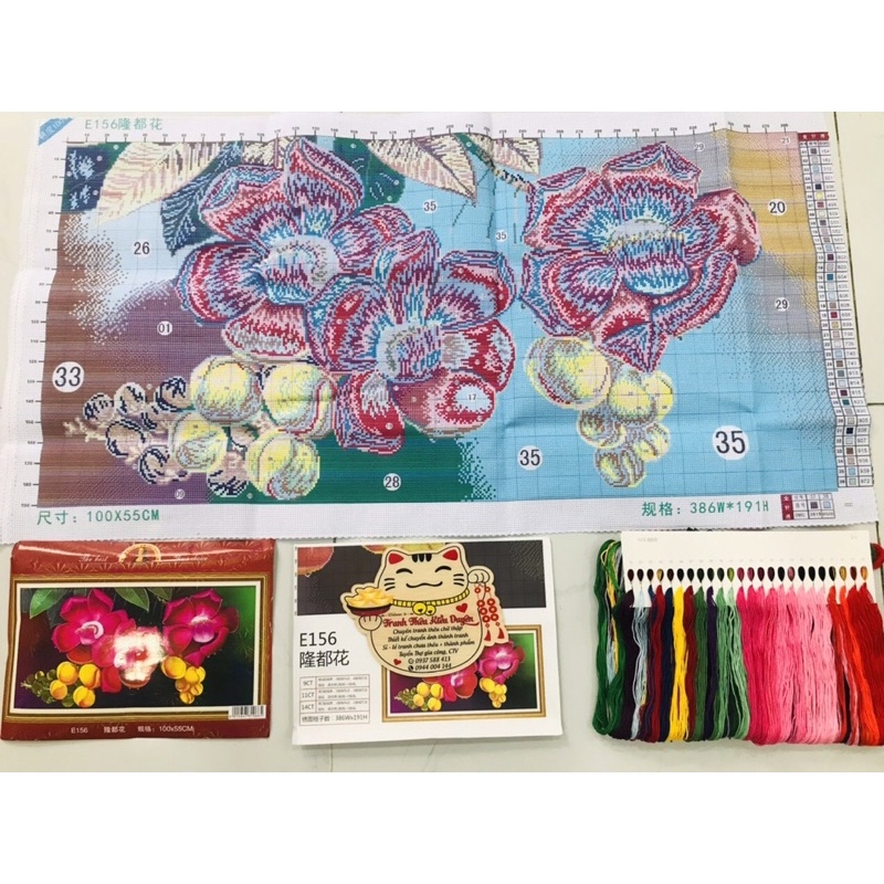 Tranh thêu hoa sala E156 , thê kín tranh