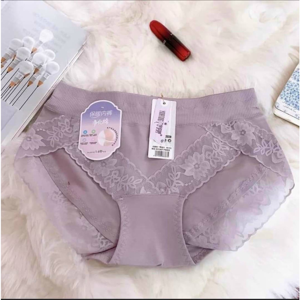 Quần Lót Cotton Pha Ren Chất Đẹp Cạp To Ôm Bụng Freesize Đến 57kg S1367