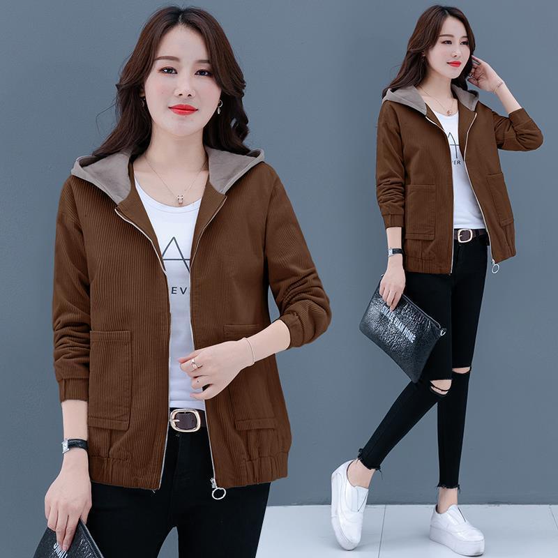 Áo Khoác Nhung Mỏng Có Nón Dáng Rộng Thời Trang Xuân Thu Hàn Quốc Mới Cho Nữ Trung Niên