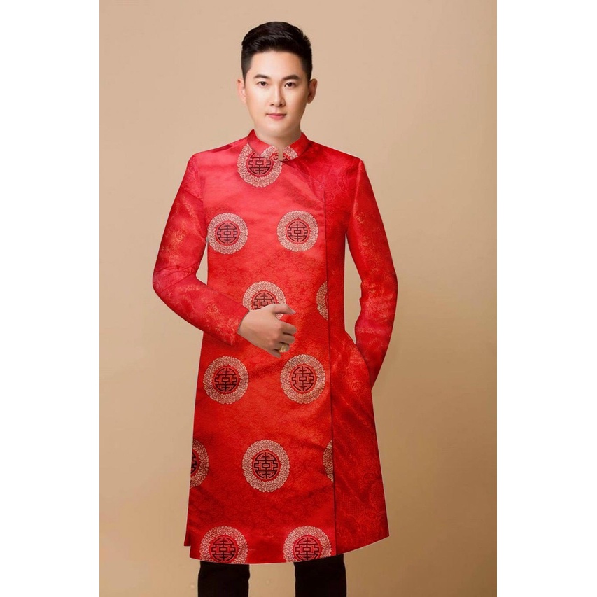 Gx 3- Áo Dài Nam GẤM  RỒNG KIM TUYẾN TAFFA CAO CẤP CỰC SANG
