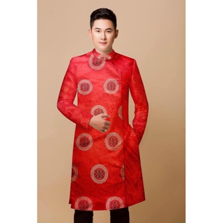 gx 3- Áo Dài Nam GẤM  RỒNG KIM TUYẾN TAFFA CAO CẤP CỰC SANG