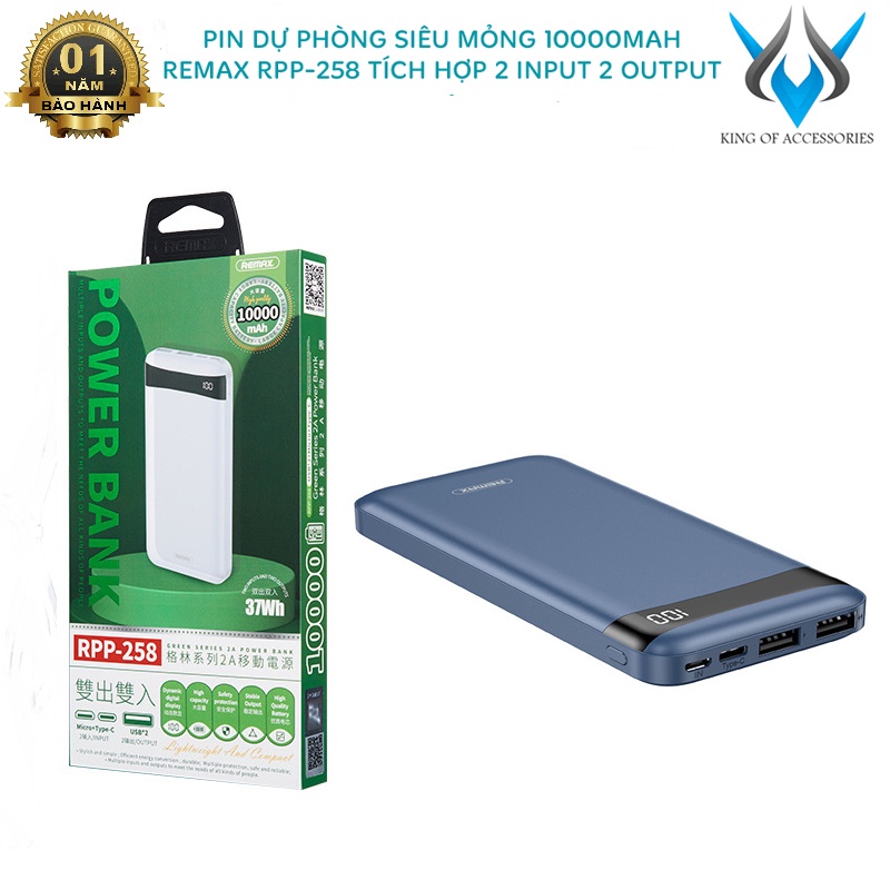 Pin dự phòng Remax RPP-258 dung lượng 10000mAh Green Series 2 input và 2 output (màu ngẫu nhiên) Phụ kiện 1986