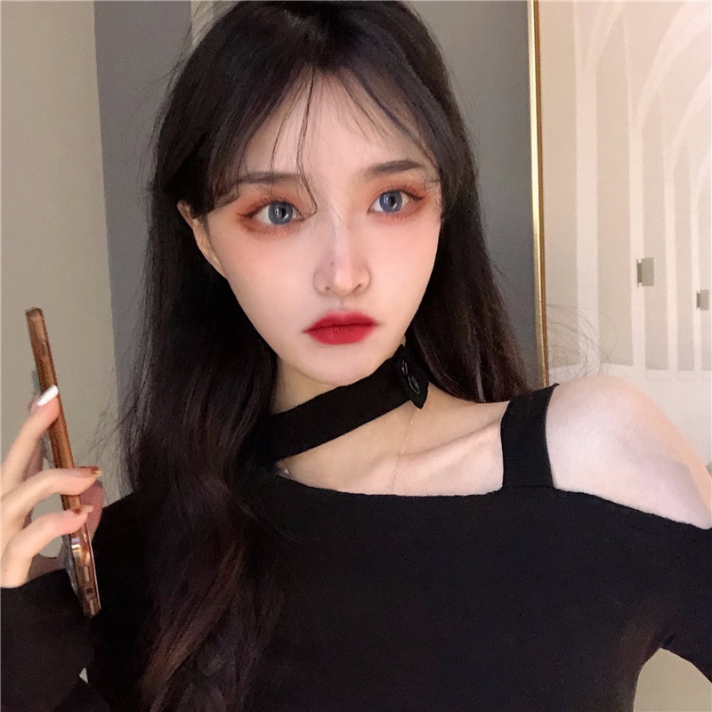 ZHELIHANGFEI Áo Thun Tay Dài Trễ Vai Form Ôm Kiểu Dáng Quyến Rũ